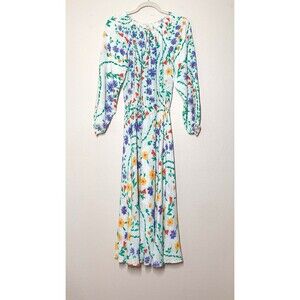 Soler Floral Midi Dress S Gauze Long Sleeve White Stretch Waist White Daisy